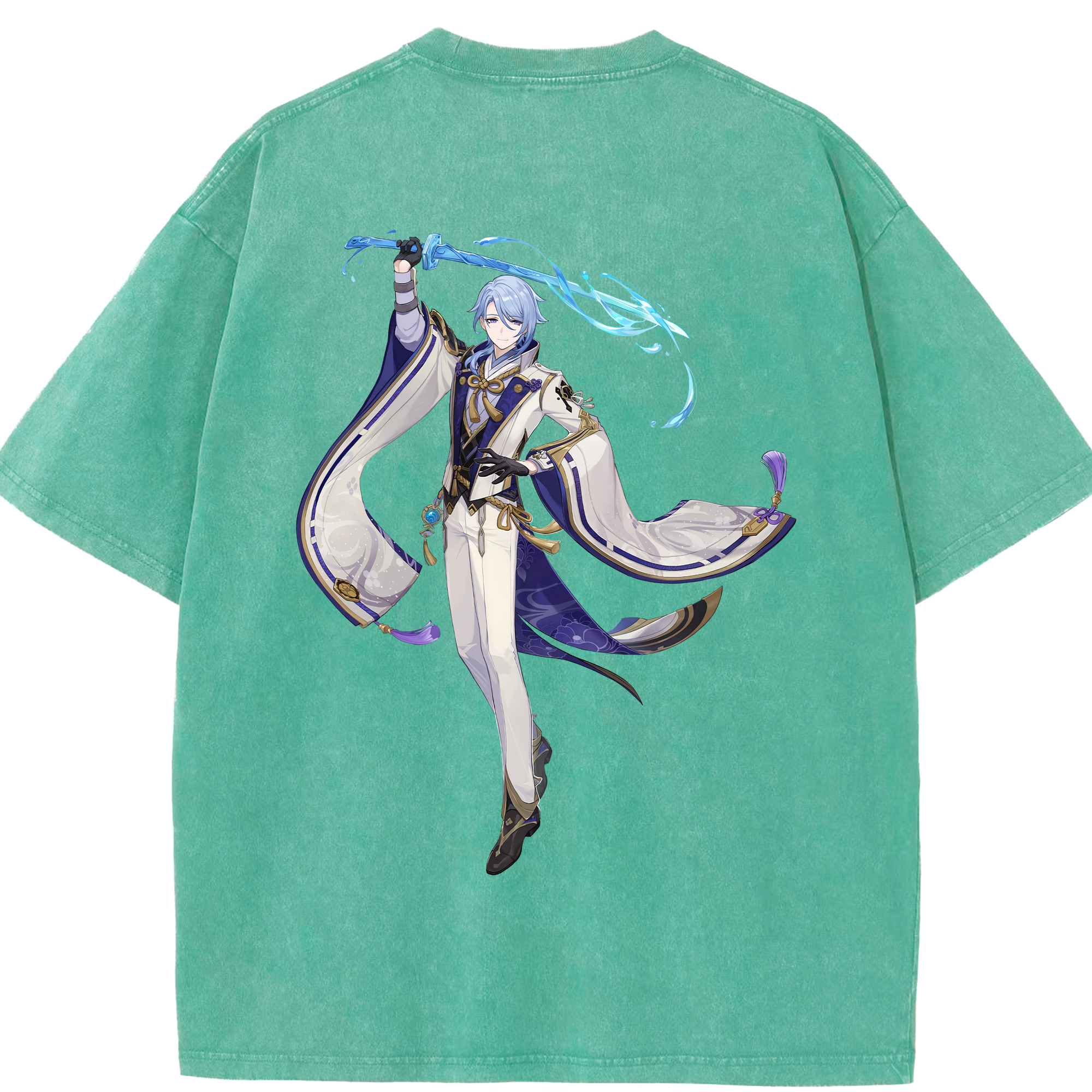 げんし神 神里綾人 かみさとあやと genshin Kamisato Ayato 綿100% ヴィンテージ風 半袖Tシャツ（背面プリント）